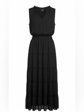 Express Black Tiered Maxi Dress with Smocked Waist